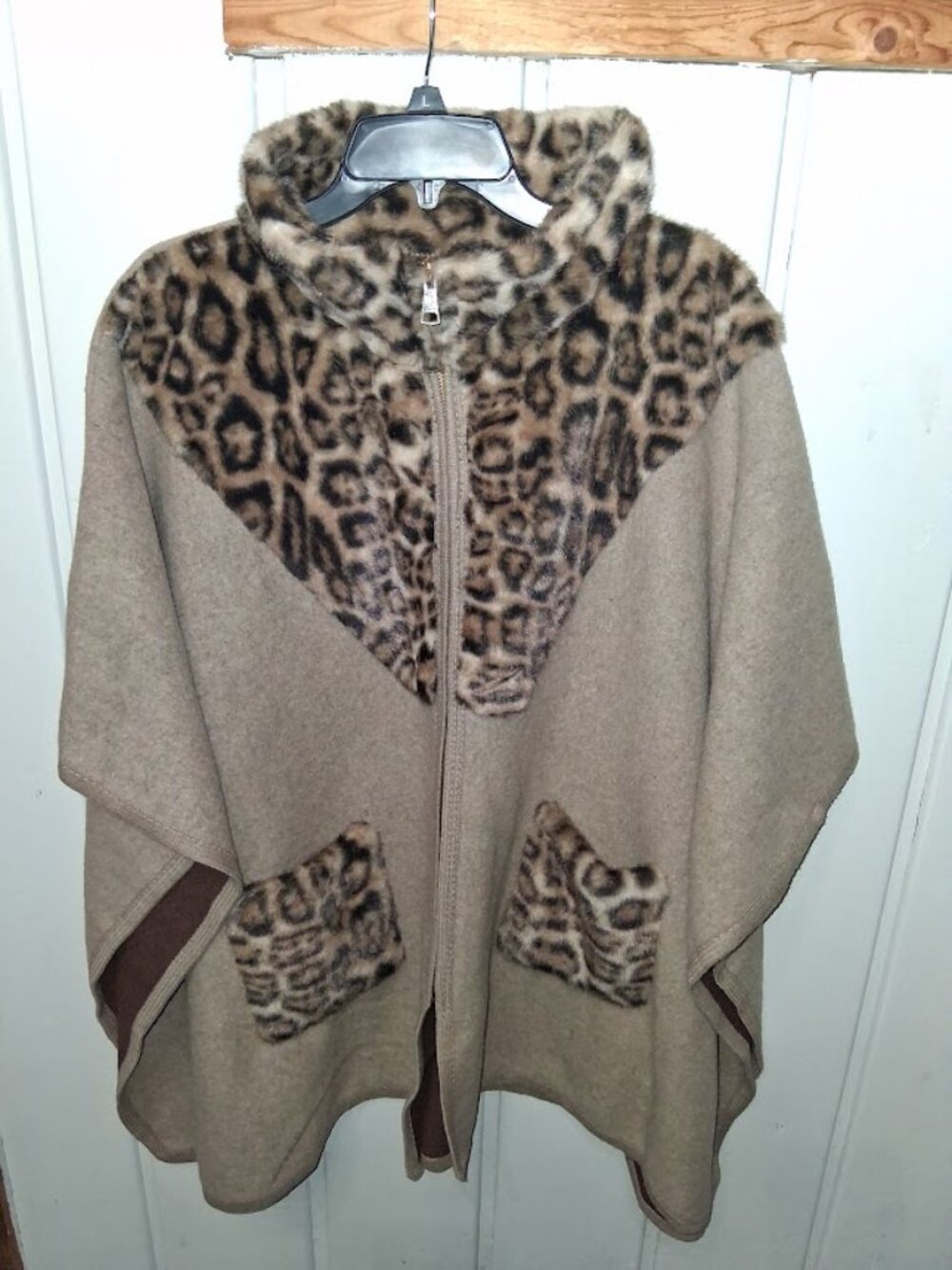 Do Everything In Love Faux Fur Trim Zip Up Poncho NWT